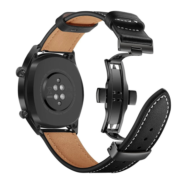 22mm Genuine Leather Watch Strap Replacement for Huawei Watch GT1 / 2 / Watch Magic - Black+Black - 2
