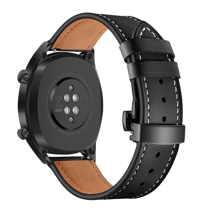 22mm Genuine Leather Watch Strap Replacement for Huawei Watch GT1 / 2 / Watch Magic - Black+Black - 3
