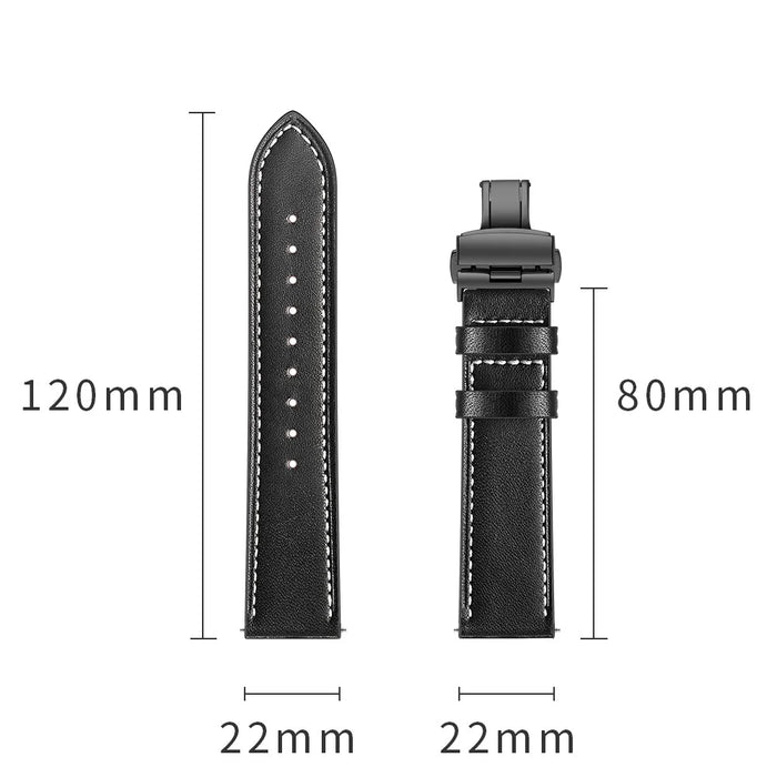22mm Genuine Leather Watch Strap Replacement for Huawei Watch GT1 / 2 / Watch Magic - Black+Black - 4