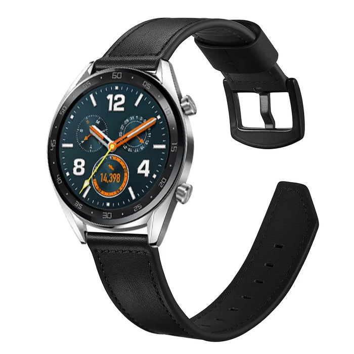 22mm Quality Genuine Leather Watch Strap Replacement for Huawei Watch GT / Watch 2 / Watch Magic - Black - 6