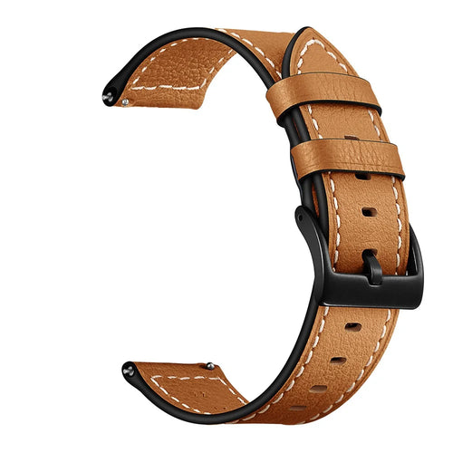 22mm Stitching Decor Genuine Leather Watch Strap Bracelet Wristband for Huawei Watch GT / Watch 2 / Watch Magic - Light Brown - 1