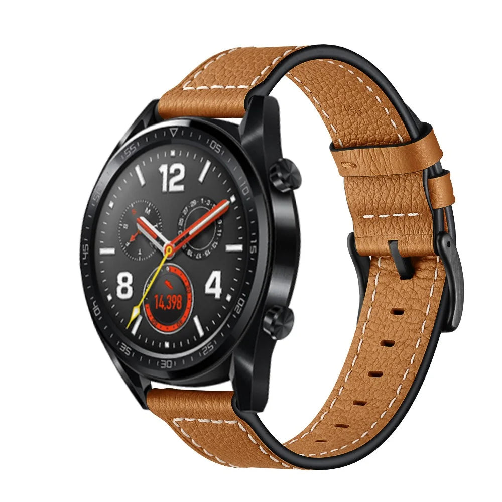 22mm Stitching Decor Genuine Leather Watch Strap Bracelet Wristband for Huawei Watch GT / Watch 2 / Watch Magic - Light Brown - 2