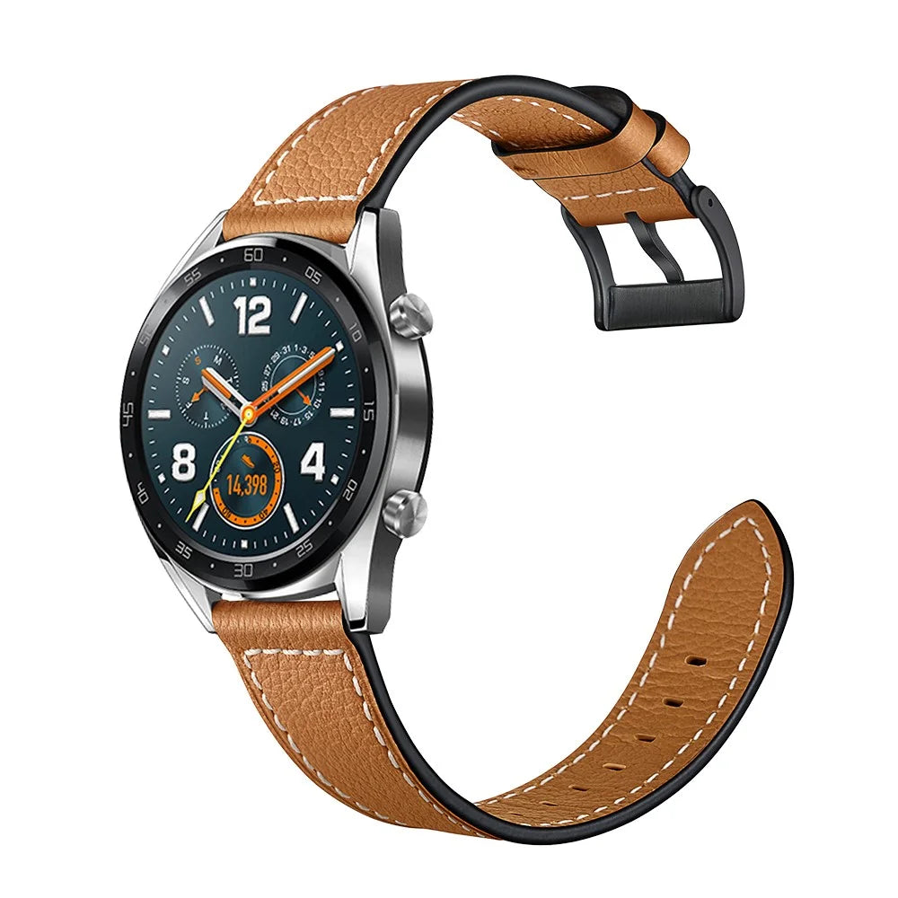 22mm Stitching Decor Genuine Leather Watch Strap Bracelet Wristband for Huawei Watch GT / Watch 2 / Watch Magic - Light Brown - 4