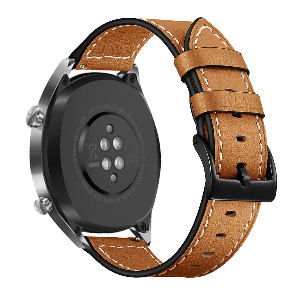 22mm Stitching Decor Genuine Leather Watch Strap Bracelet Wristband for Huawei Watch GT / Watch 2 / Watch Magic - Light Brown - 5