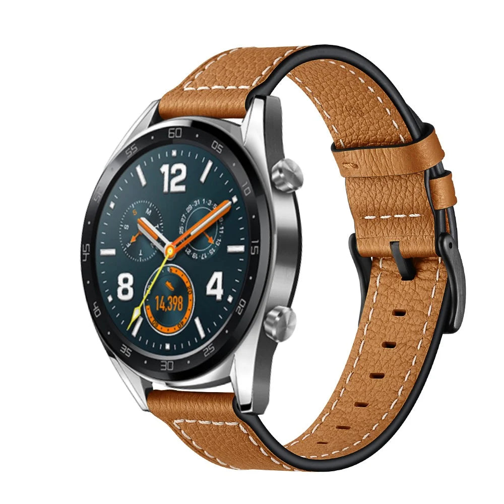 22mm Stitching Decor Genuine Leather Watch Strap Bracelet Wristband for Huawei Watch GT / Watch 2 / Watch Magic - Light Brown - 6