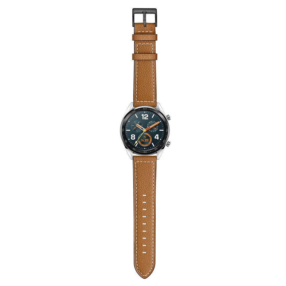 22mm Stitching Decor Genuine Leather Watch Strap Bracelet Wristband for Huawei Watch GT / Watch 2 / Watch Magic - Light Brown - 7