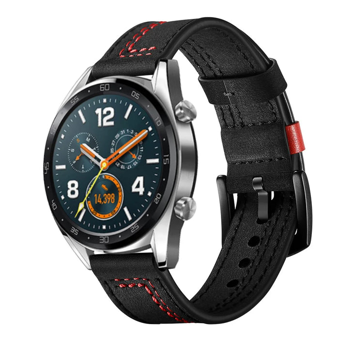 22mm Genuine Leather Smart Watch Strap Replacement with Stitching Decor for Huawei Watch GT1 / 2 / Watch Magic - Black - 4