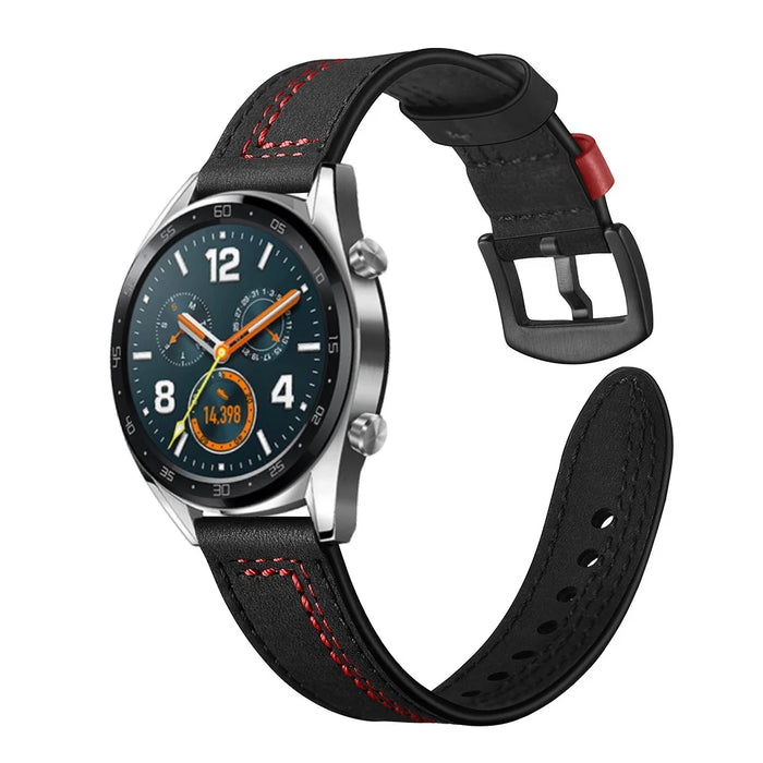 22mm Genuine Leather Smart Watch Strap Replacement with Stitching Decor for Huawei Watch GT1 / 2 / Watch Magic - Black - 5
