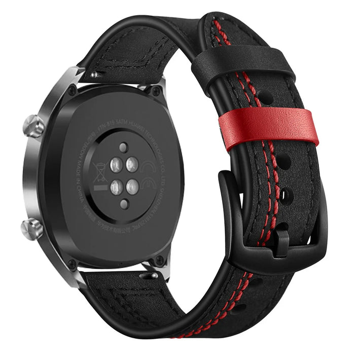 22mm Genuine Leather Smart Watch Strap Replacement with Stitching Decor for Huawei Watch GT1 / 2 / Watch Magic - Black - 6