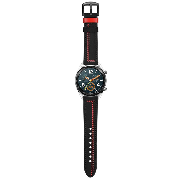 22mm Genuine Leather Smart Watch Strap Replacement with Stitching Decor for Huawei Watch GT1 / 2 / Watch Magic - Black - 7