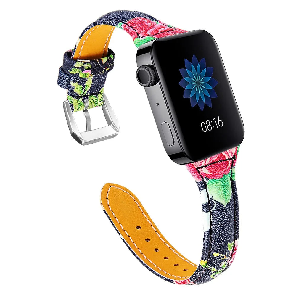 18mm Flower Pattern Genuine Leather Coated Smart Watch Replacement Band for Xiaomi Mi Watch - Style A - 2