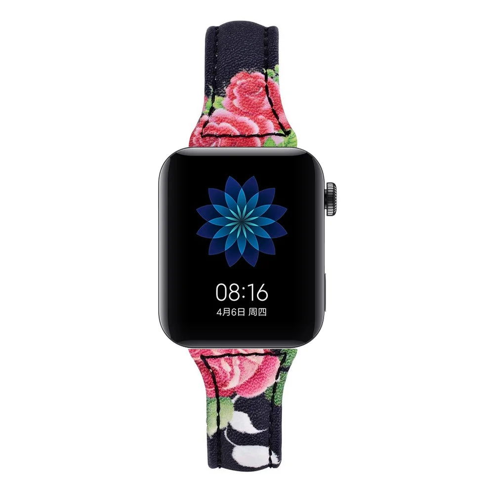 18mm Flower Pattern Genuine Leather Coated Smart Watch Replacement Band for Xiaomi Mi Watch - Style A - 3