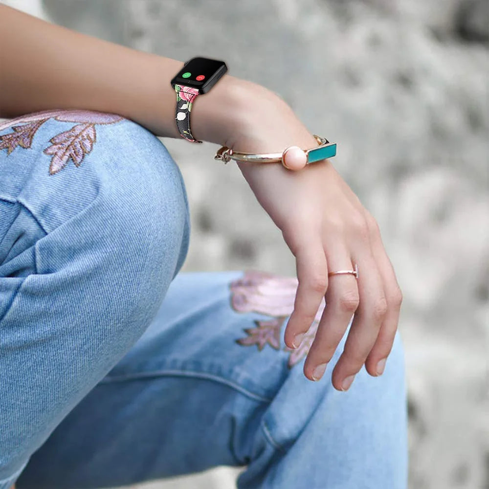 18mm Flower Pattern Genuine Leather Coated Smart Watch Replacement Band for Xiaomi Mi Watch - Style A - 5