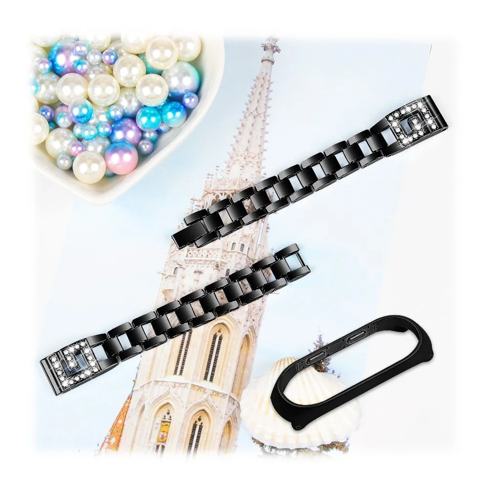 Rhinestone Decor Stainless Steel Smart Bracelet Band for Xiaomi Mi Band 3/Band 4 - Black - 1