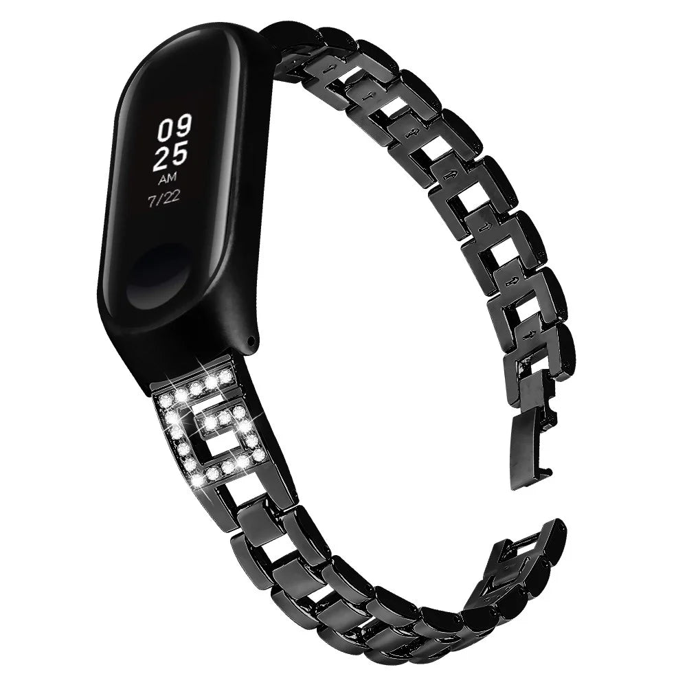 Rhinestone Decor Stainless Steel Smart Bracelet Band for Xiaomi Mi Band 3/Band 4 - Black - 3