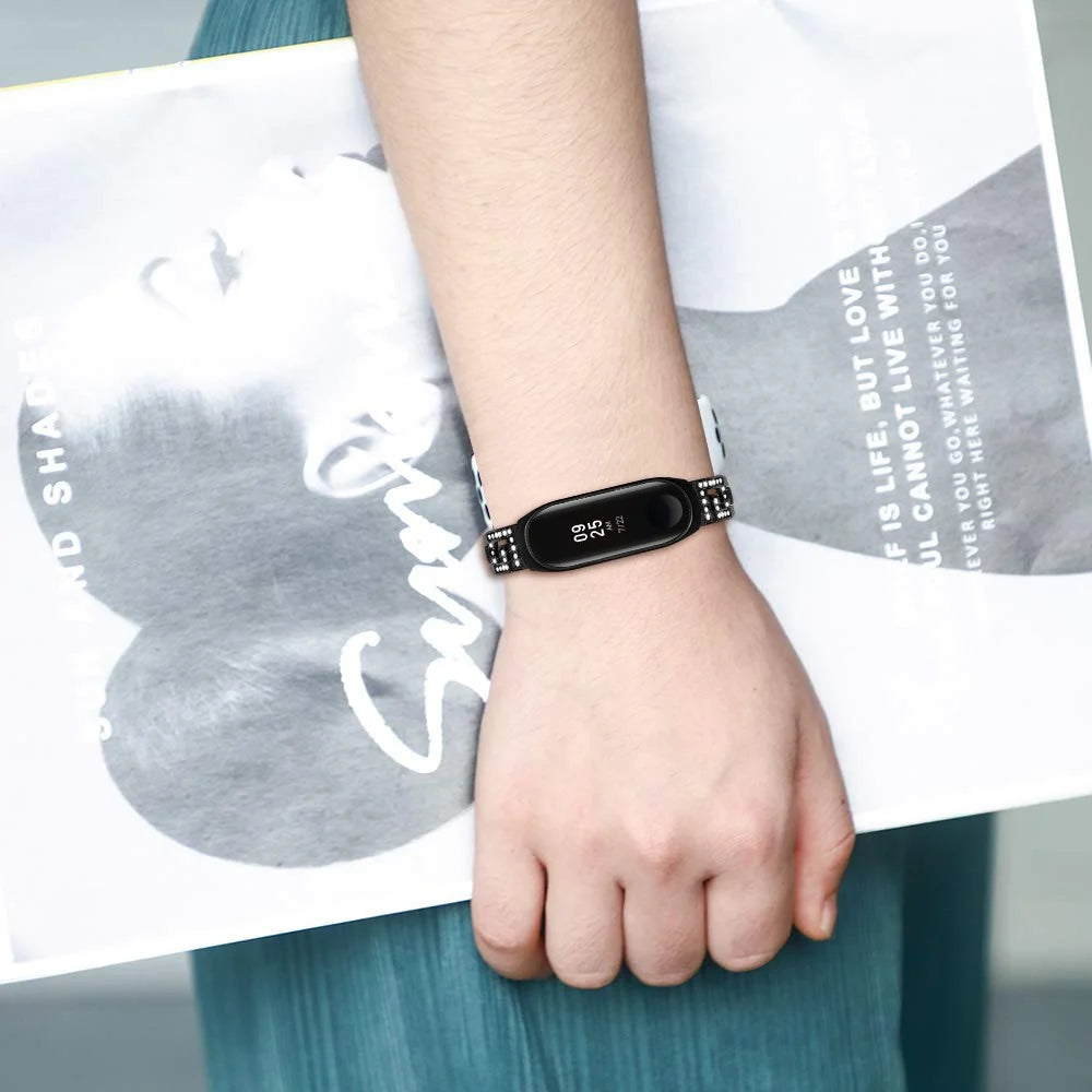 Rhinestone Decor Stainless Steel Smart Bracelet Band for Xiaomi Mi Band 3/Band 4 - Black - 4
