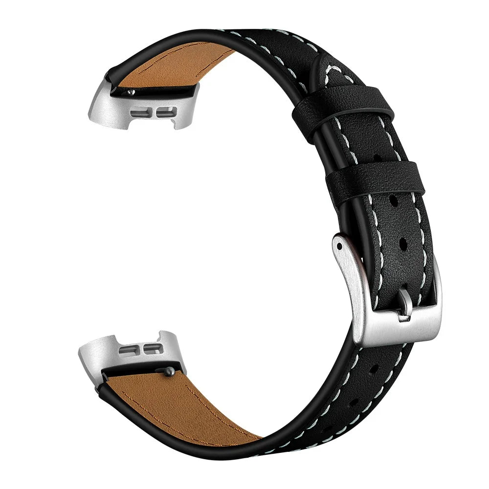Pointed Tail Design Genuine Leather Replacement Smart Watch Band Wrist Strap for Fitbit Charge 4 / 3 - Black - 2