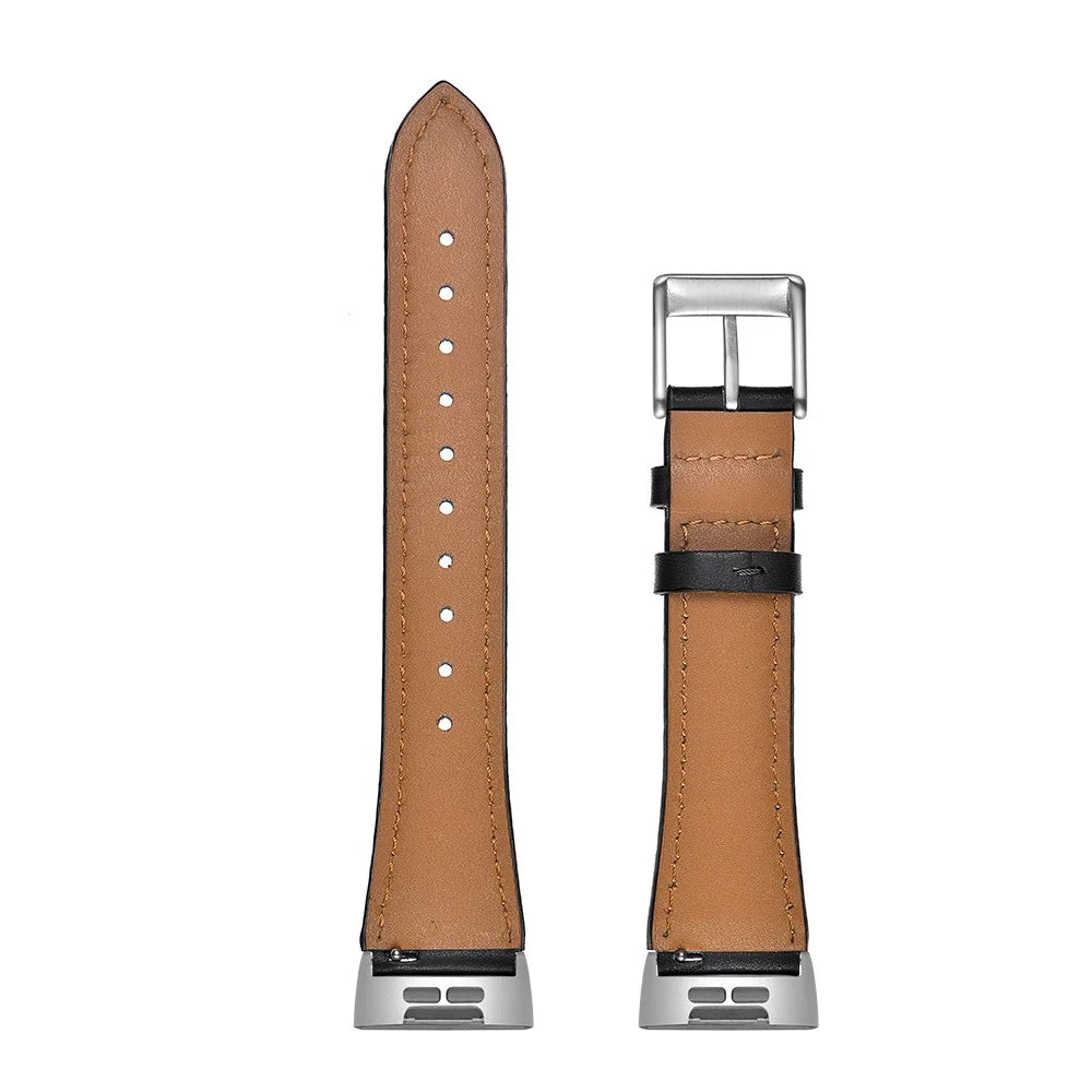 Pointed Tail Design Genuine Leather Replacement Smart Watch Band Wrist Strap for Fitbit Charge 4 / 3 - Black - 4