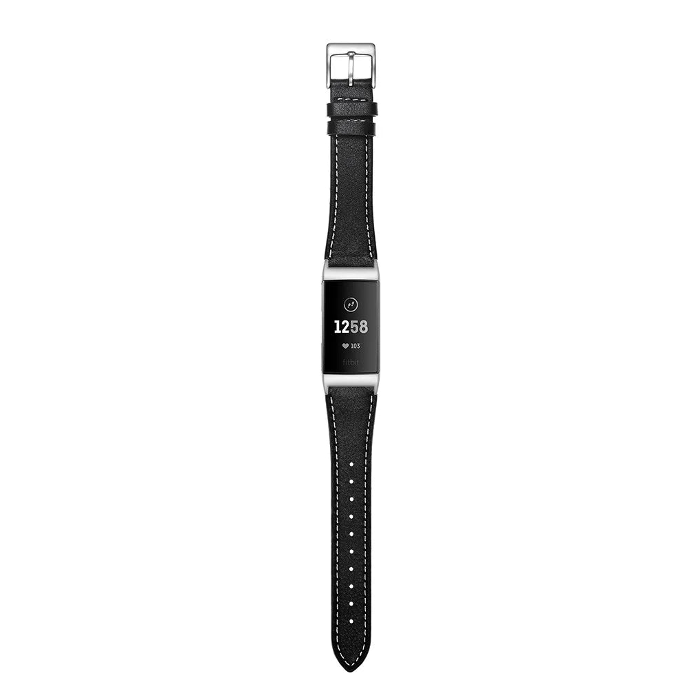 Pointed Tail Design Genuine Leather Replacement Smart Watch Band Wrist Strap for Fitbit Charge 4 / 3 - Black - 5
