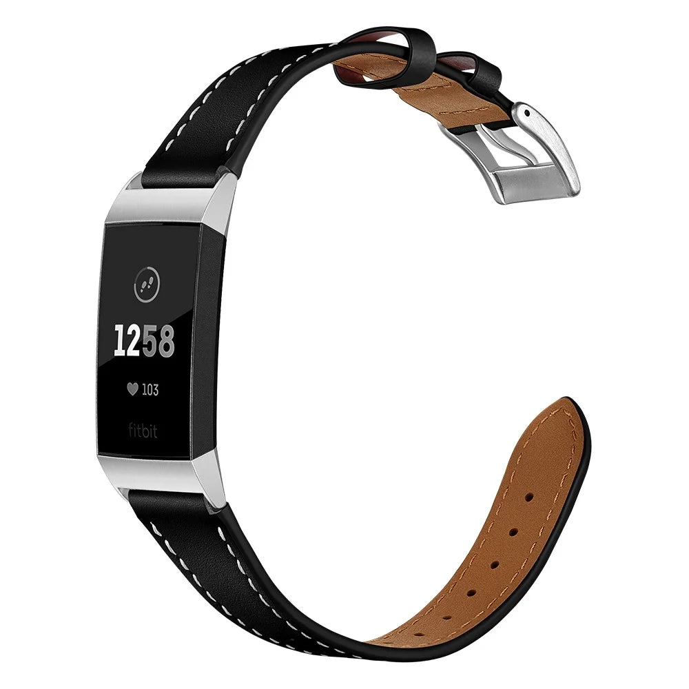 Pointed Tail Design Genuine Leather Replacement Smart Watch Band Wrist Strap for Fitbit Charge 4 / 3 - Black - 6
