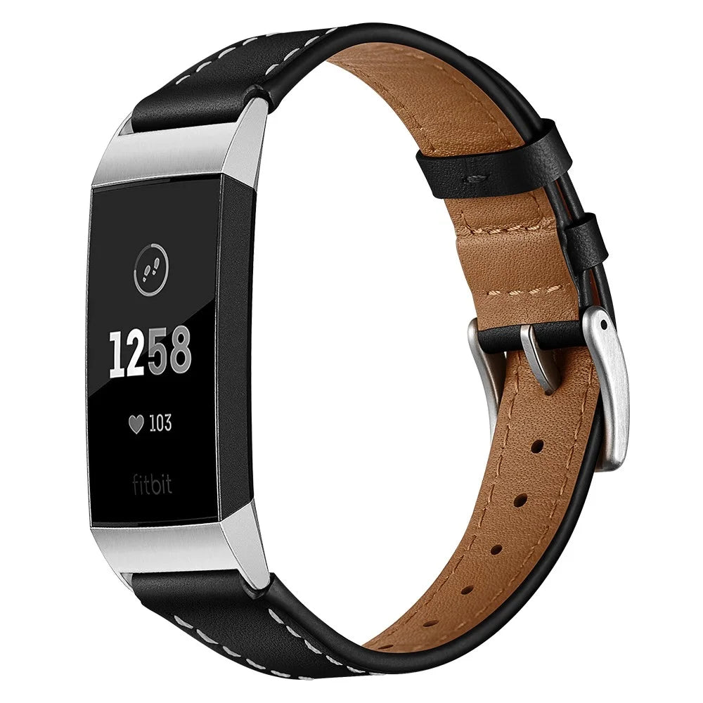 Pointed Tail Design Genuine Leather Replacement Smart Watch Band Wrist Strap for Fitbit Charge 4 / 3 - Black - 7