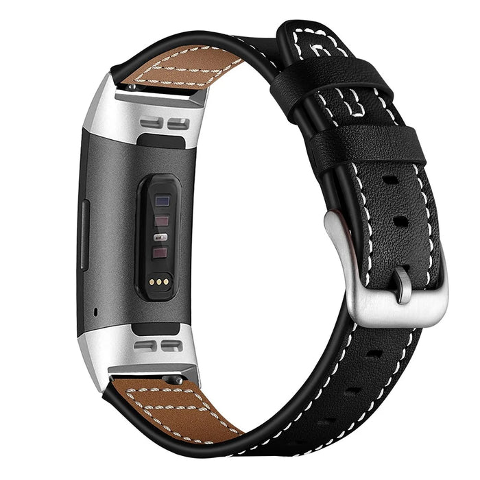 Genuine Leather Coated Smart Watch Band Strap for Fitbit Charge 4 / 3 - Black - 4
