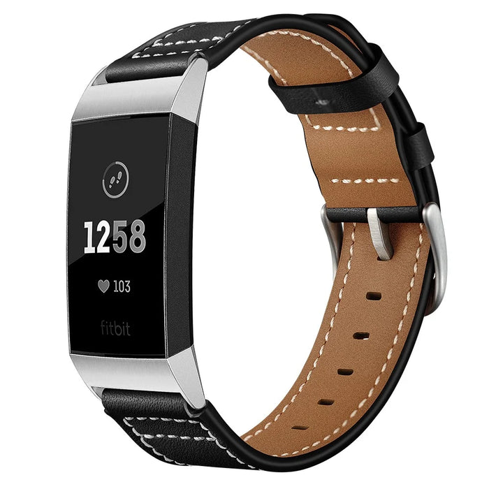 Genuine Leather Coated Smart Watch Band Strap for Fitbit Charge 4 / 3 - Black - 7