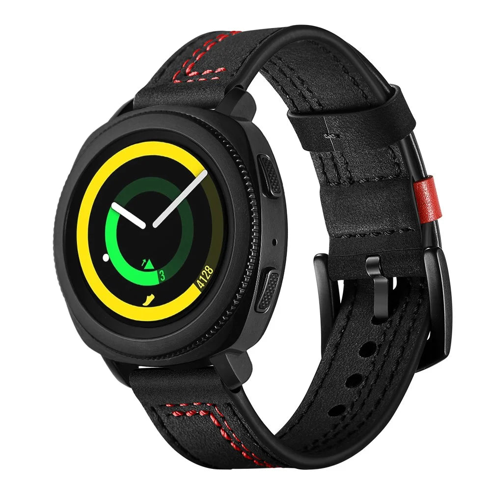 20mm Stitching Decor Genuine Leather Wrist Band Strap Replacement for Samsung Galaxy Watch4 Classic 46mm 42mm/Galaxy Watch4 44mm 40mm/Watch S4 Gear Sport - Black - 3