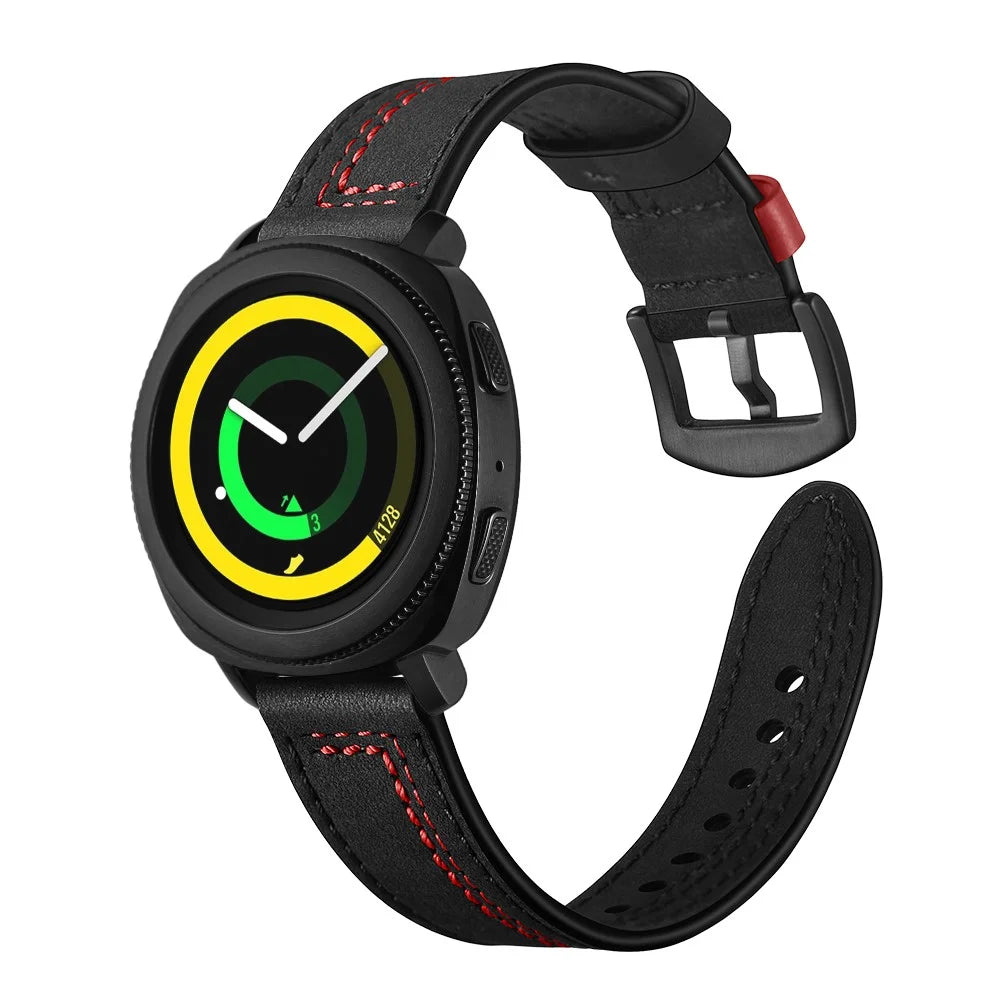 20mm Stitching Decor Genuine Leather Wrist Band Strap Replacement for Samsung Galaxy Watch4 Classic 46mm 42mm/Galaxy Watch4 44mm 40mm/Watch S4 Gear Sport - Black - 4
