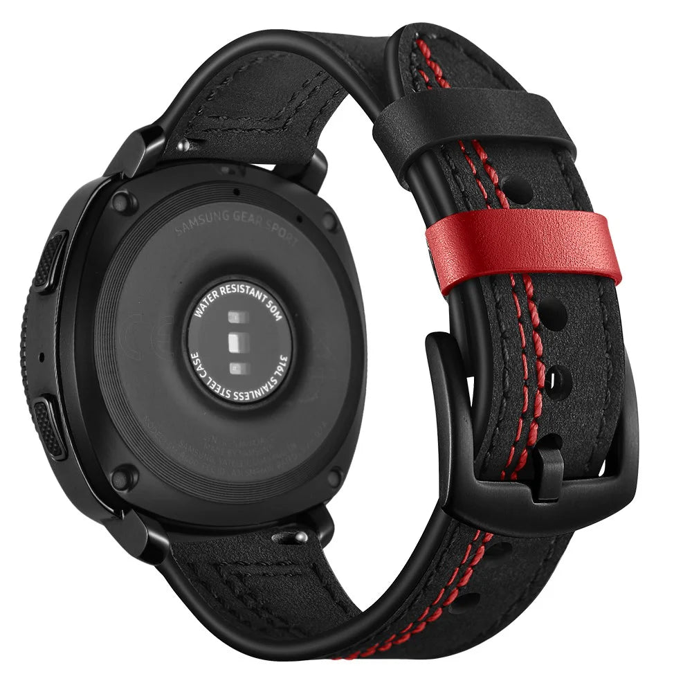 20mm Stitching Decor Genuine Leather Wrist Band Strap Replacement for Samsung Galaxy Watch4 Classic 46mm 42mm/Galaxy Watch4 44mm 40mm/Watch S4 Gear Sport - Black - 5