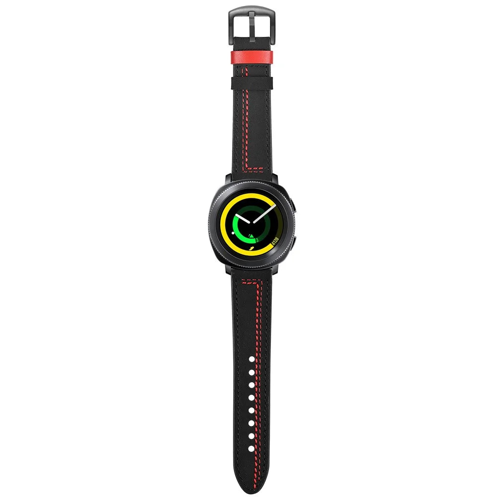 20mm Stitching Decor Genuine Leather Wrist Band Strap Replacement for Samsung Galaxy Watch4 Classic 46mm 42mm/Galaxy Watch4 44mm 40mm/Watch S4 Gear Sport - Black - 6