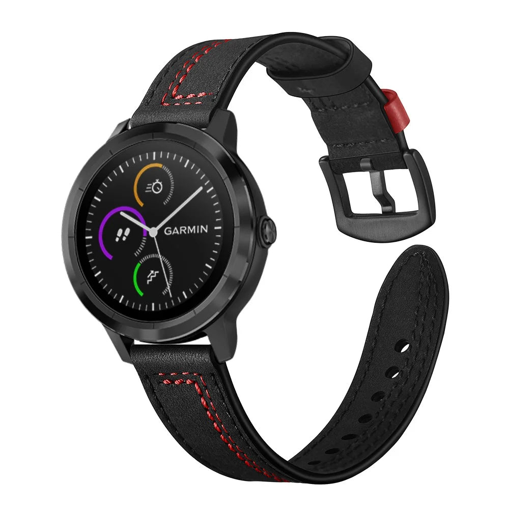 20mm Stitching Design Genuine Leather Wrist Band Strap Replacement for Garmin Vivoactive3 / VivomoveHR - Black - 5