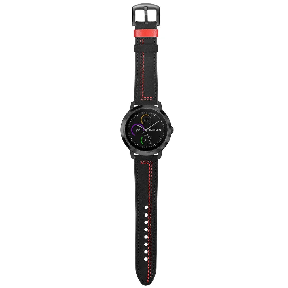20mm Stitching Design Genuine Leather Wrist Band Strap Replacement for Garmin Vivoactive3 / VivomoveHR - Black - 6