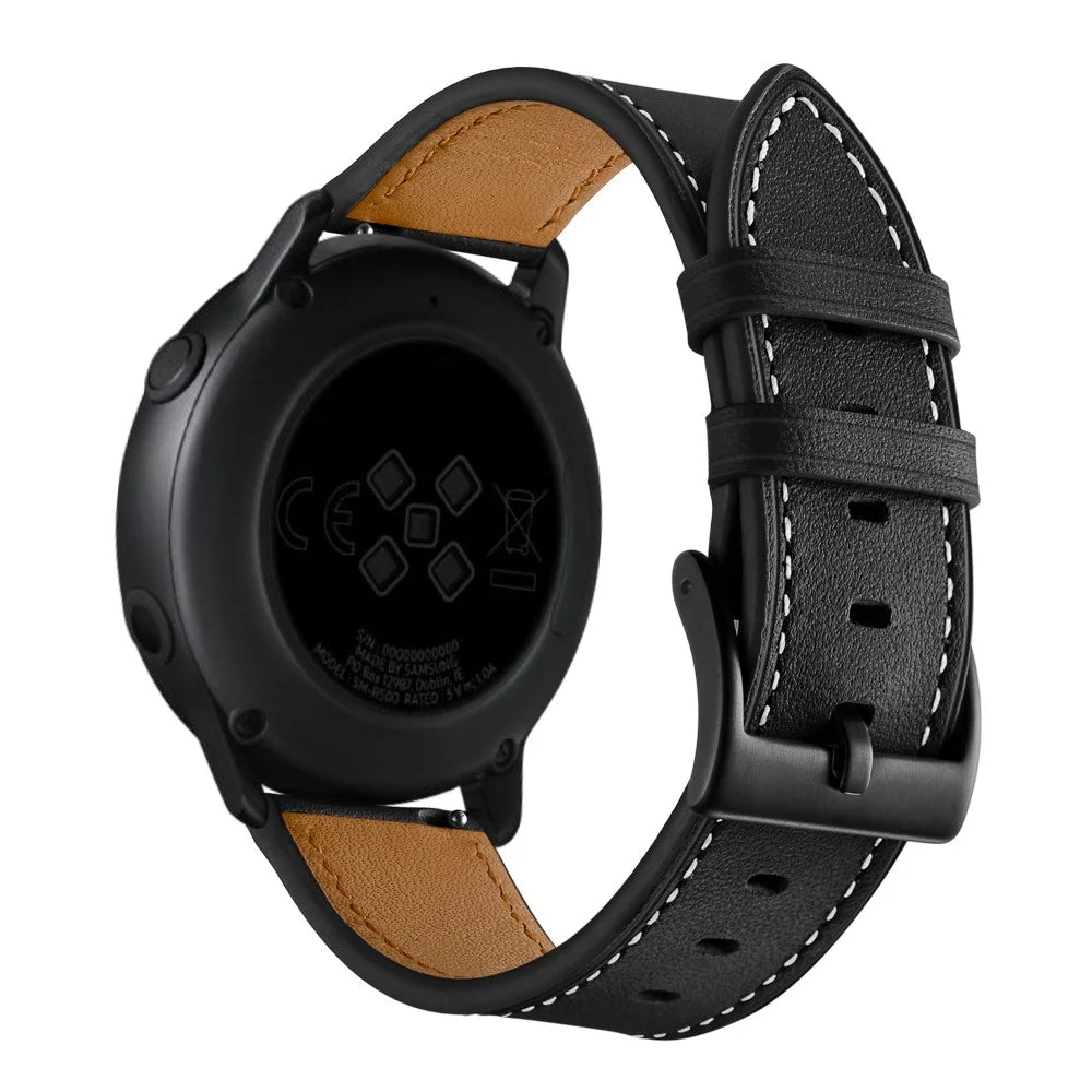 20mm Smart Watch Replacement Strap for Samsung Galaxy Watch4 Classic / Galaxy Watch4 / Galaxy Watch Active1 / Active2 Genuine Cow Leather Band - Black - 1
