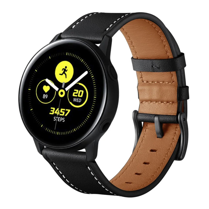 20mm Smart Watch Replacement Strap for Samsung Galaxy Watch4 Classic / Galaxy Watch4 / Galaxy Watch Active1 / Active2 Genuine Cow Leather Band - Black - 3