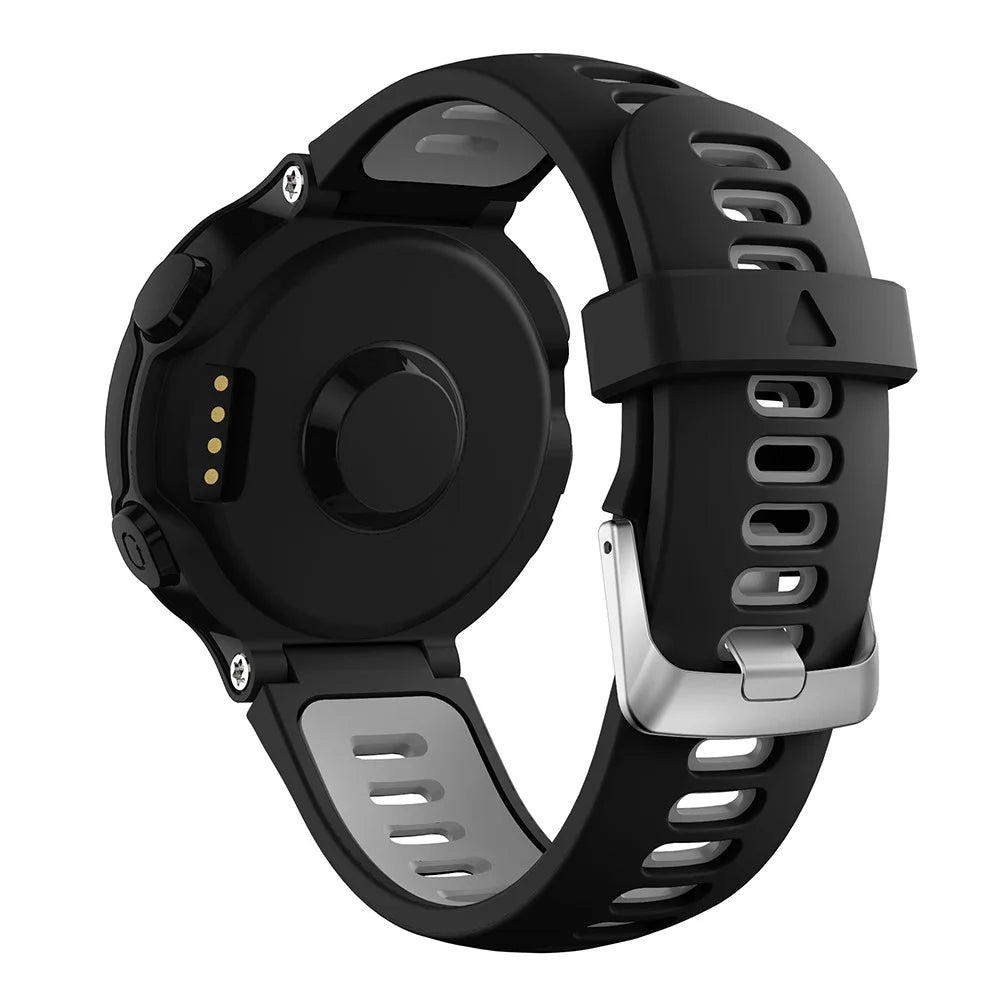 For Garmin Forerunner 735XT 220 230 235 620 630 Silicone Watch Band Strap Silver Buckle Strap with Spring Bars - Black / Grey - 1