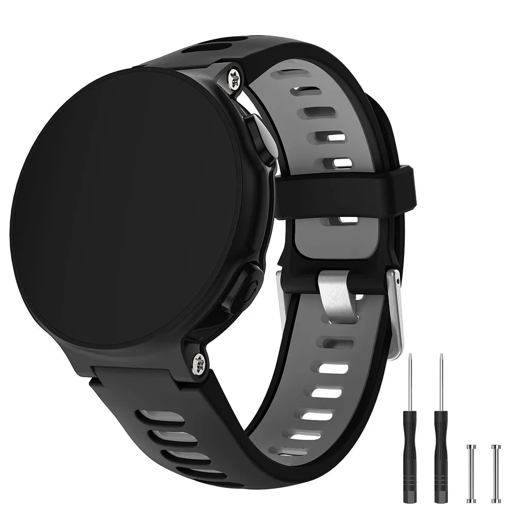 For Garmin Forerunner 735XT 220 230 235 620 630 Silicone Watch Band Strap Silver Buckle Strap with Spring Bars - Black / Grey - 2
