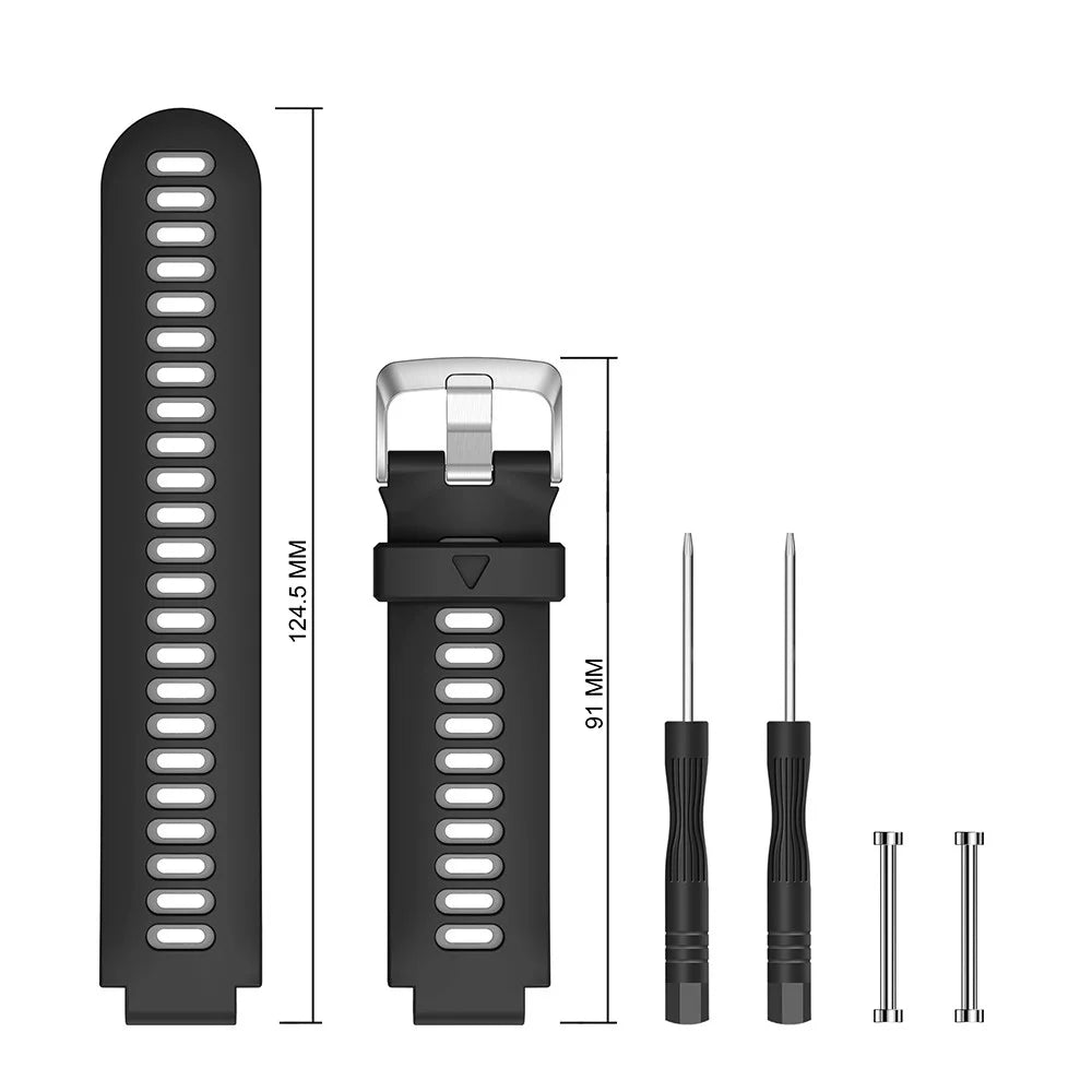 For Garmin Forerunner 735XT 220 230 235 620 630 Silicone Watch Band Strap Silver Buckle Strap with Spring Bars - Black / Grey - 4