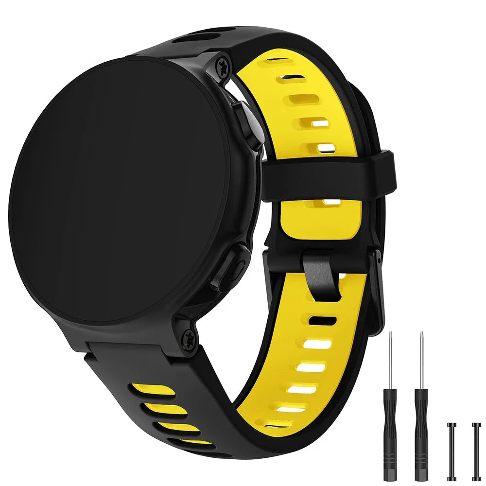 Silicone Watch Band Black Buckle with Connecting Rods for Garmin Forerunner 735XT 220 230 235 620 630 - Black / Yellow - 1