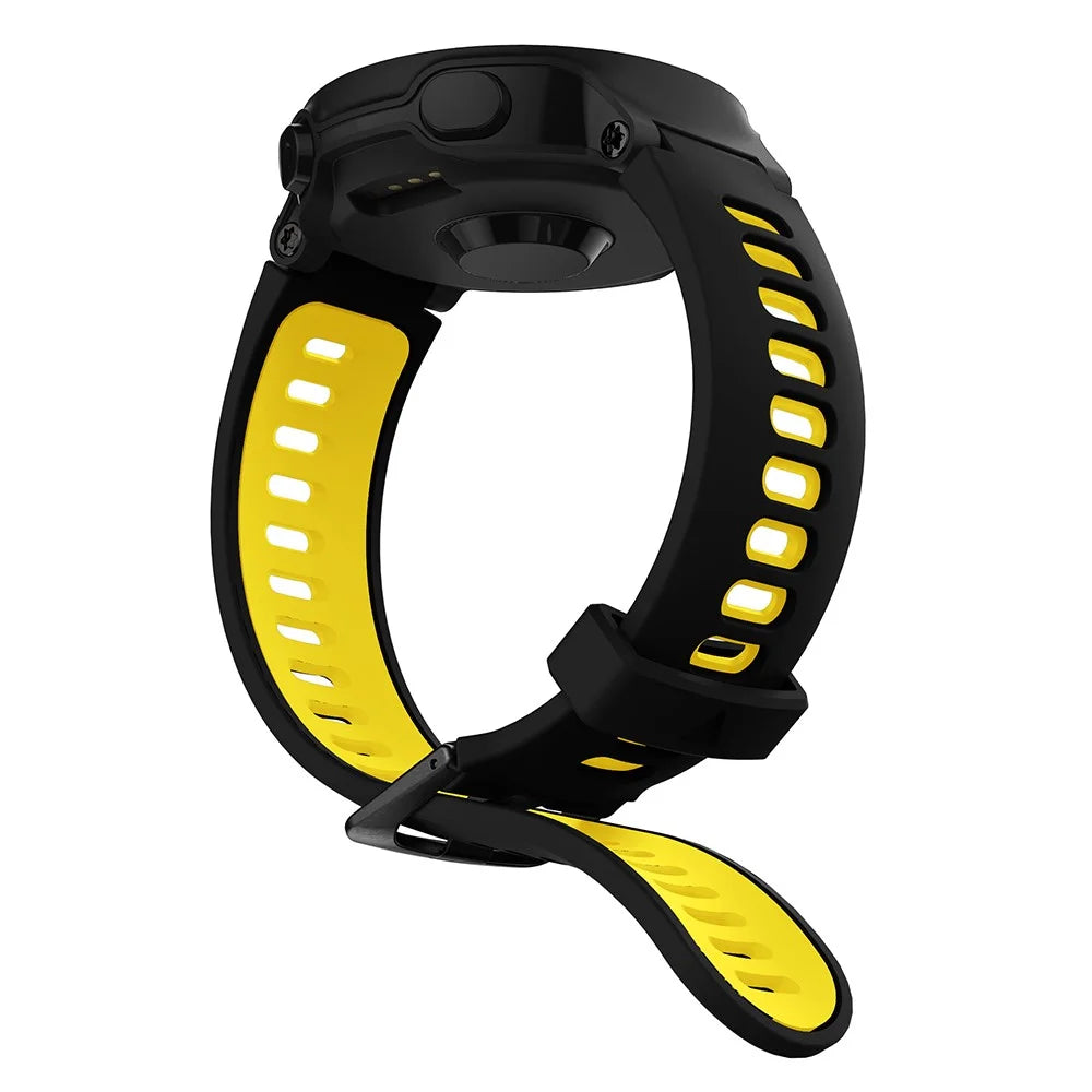 Silicone Watch Band Black Buckle with Connecting Rods for Garmin Forerunner 735XT 220 230 235 620 630 - Black / Yellow - 2