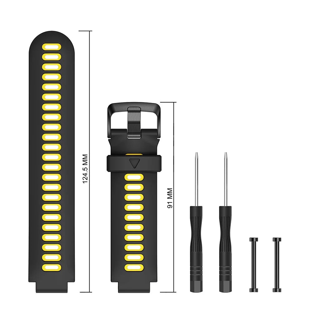 Silicone Watch Band Black Buckle with Connecting Rods for Garmin Forerunner 735XT 220 230 235 620 630 - Black / Yellow - 4