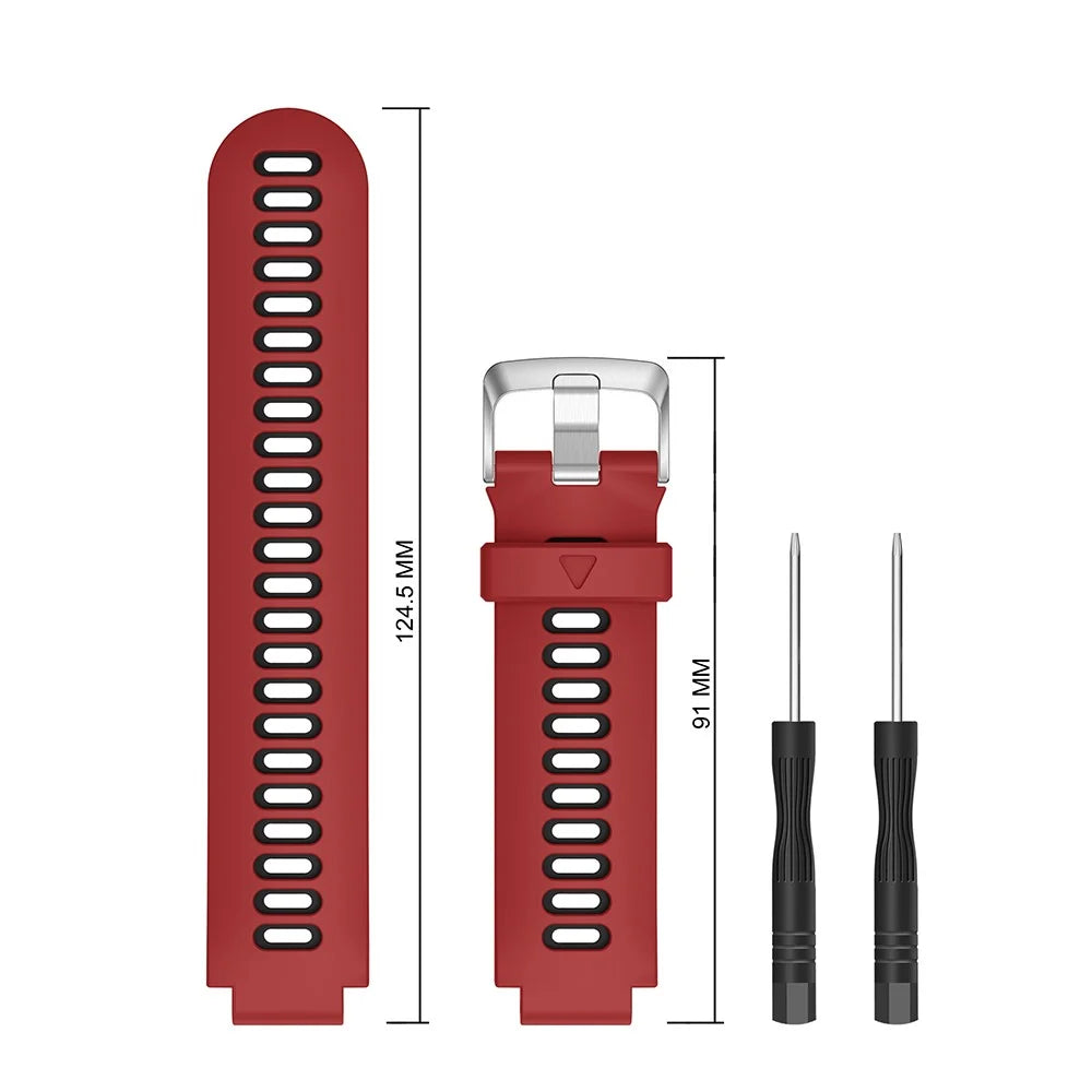 For Garmin Forerunner 735XT 220 230 235 620 630 Silicone Watch Band Wrist Strap Replacement with Silver Buckle - Red / Black - 3