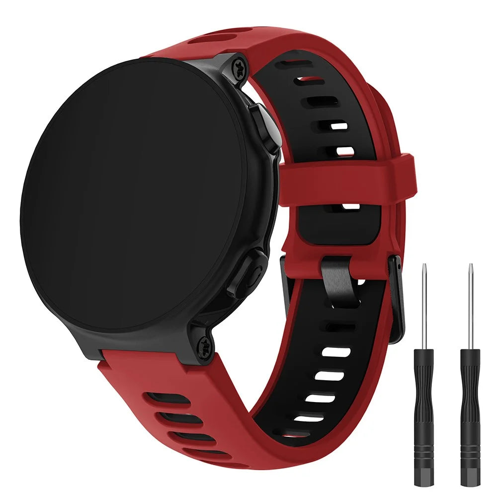 Silicone Watch Band for Garmin Forerunner 735XT 220 230 235 620 630, Dual Color Wrist Strap with Black Buckle - Red / Black - 2