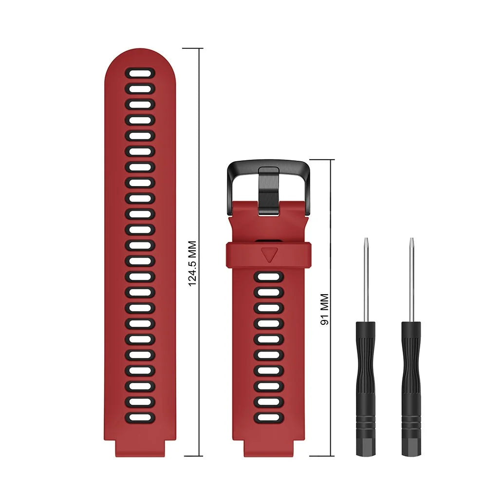 Silicone Watch Band for Garmin Forerunner 735XT 220 230 235 620 630, Dual Color Wrist Strap with Black Buckle - Red / Black - 3