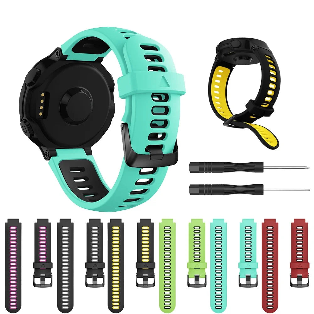 Silicone Watch Band for Garmin Forerunner 735XT 220 230 235 620 630, Dual Color Wrist Strap with Black Buckle - Red / Black - 6