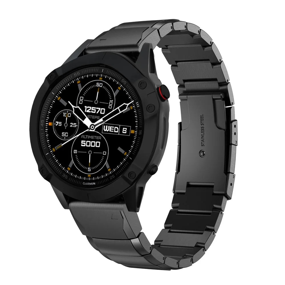 For Garmin Fenix 6 Stainless Steel Watch Band Wrist Strap Replacement with Butterfly Buckle - Black - 2
