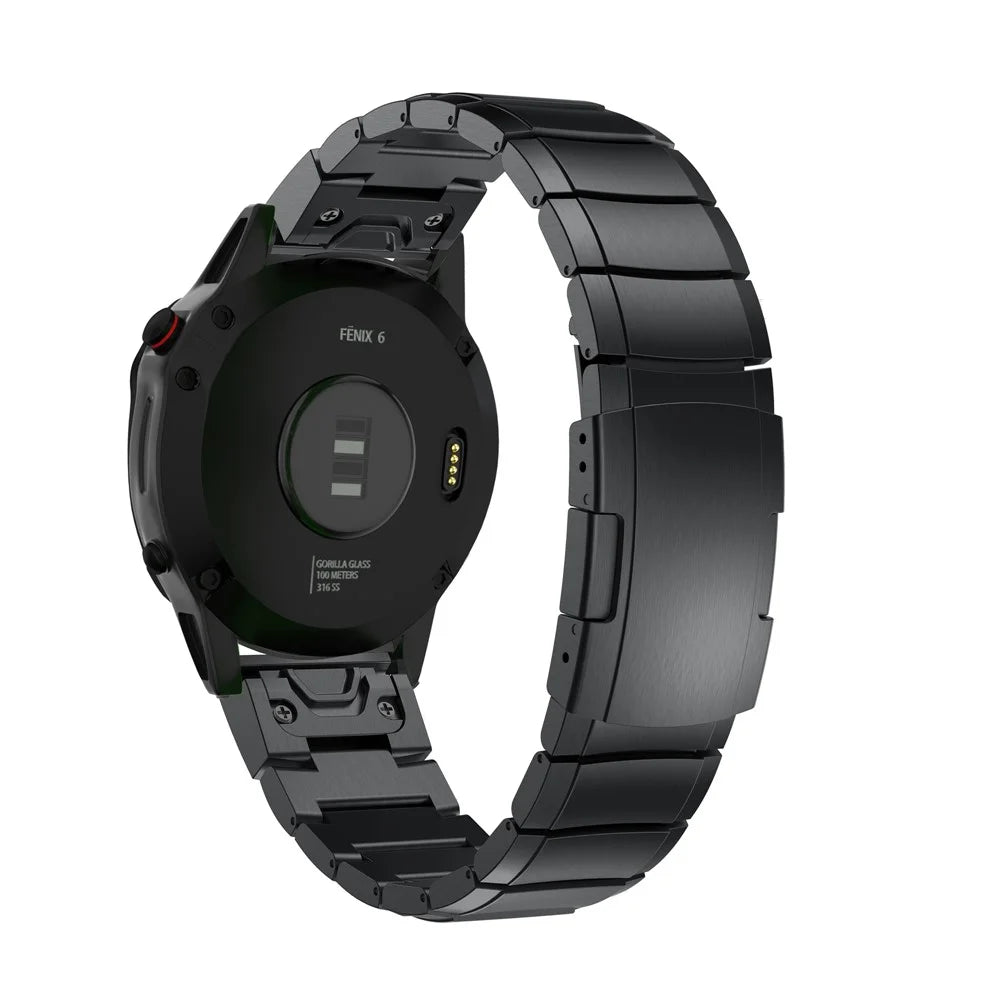 For Garmin Fenix 6 Stainless Steel Watch Band Wrist Strap Replacement with Butterfly Buckle - Black - 3