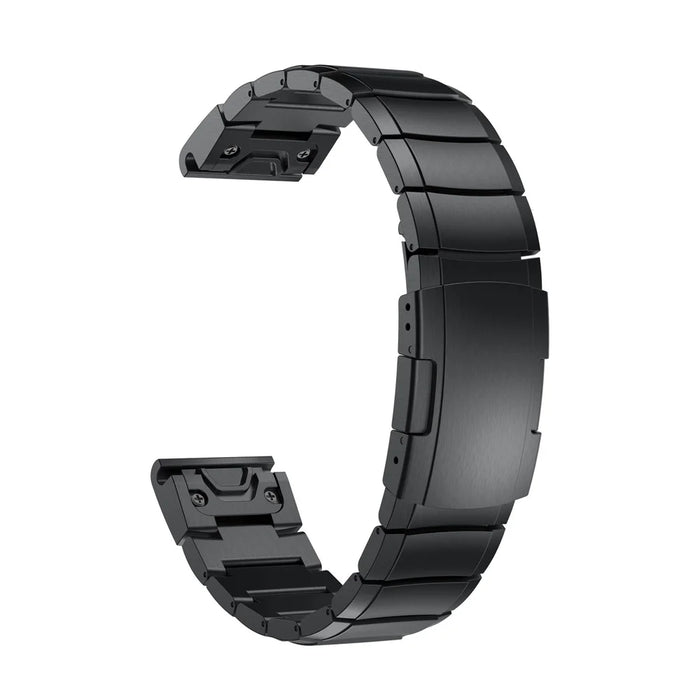 For Garmin Fenix 6X Stainless Steel Watch Band 1-Bead Replacement Wrist Strap - Black - 1