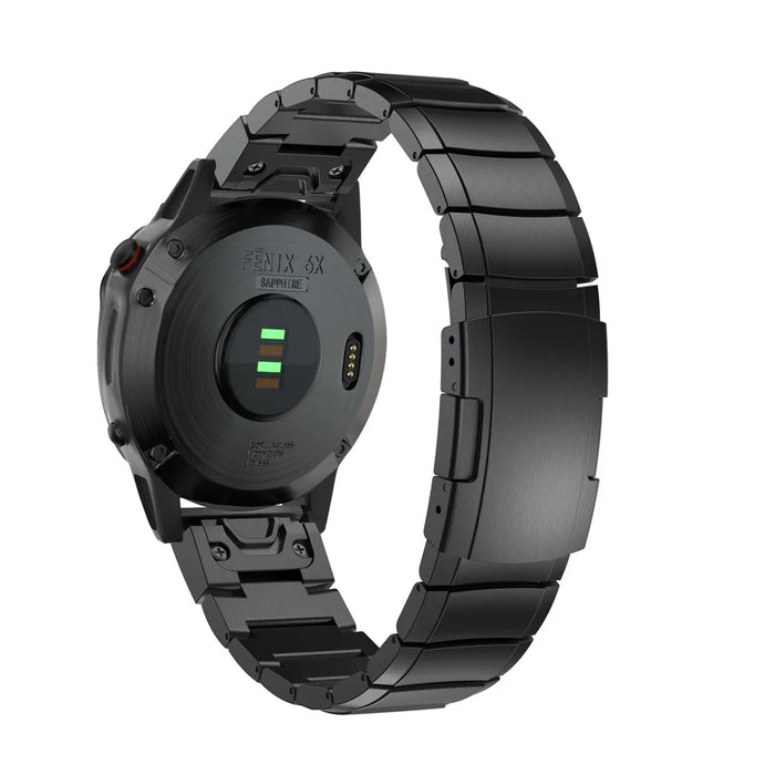 For Garmin Fenix 6X Stainless Steel Watch Band 1-Bead Replacement Wrist Strap - Black - 3