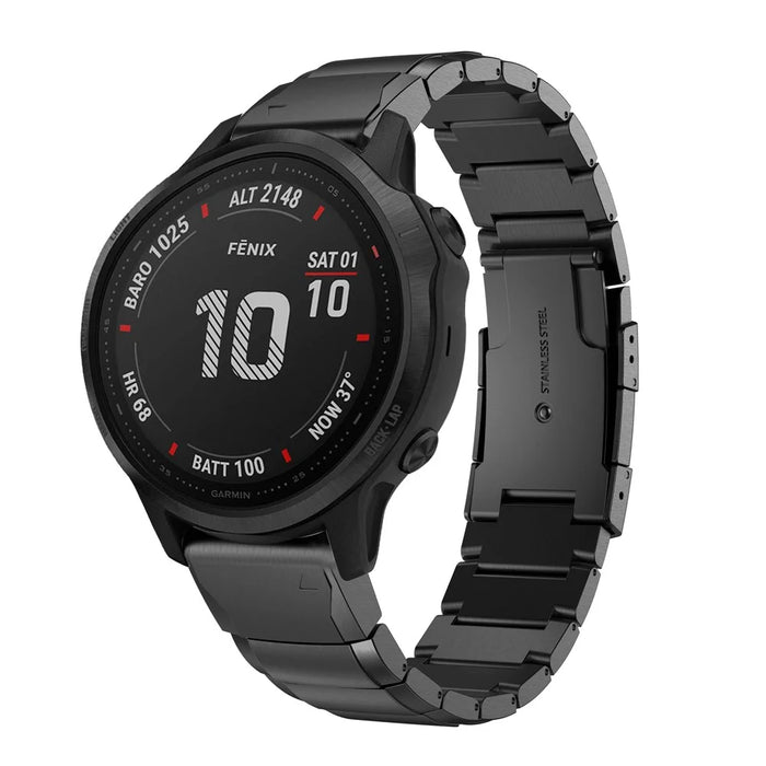 For Garmin Fenix 6S Stainless Steel Watch Band Replacement Wrist Strap with Butterfly Buckle - Black - 3